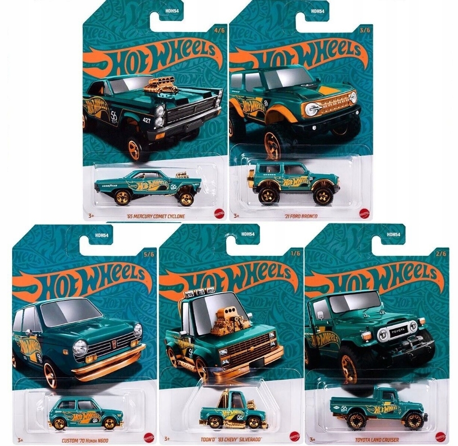HOT WHEELS PERLOVÁ A CHROMOVÁ SADA 5 HORÚCICH KOLESÁ AUT